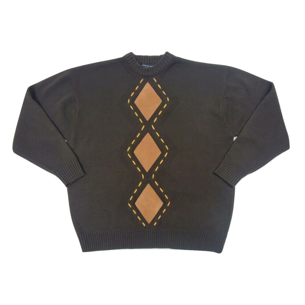 Jordan Craig Men's Dark Brown XL Knit Sweater Diamond Patch Crew Neck